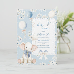 Blauwe bloemenoolifant met ballonnen Elegante baby Kaart