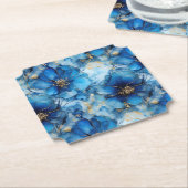 Blauwe bloemenpaperen onderzetters (Gekanteld)