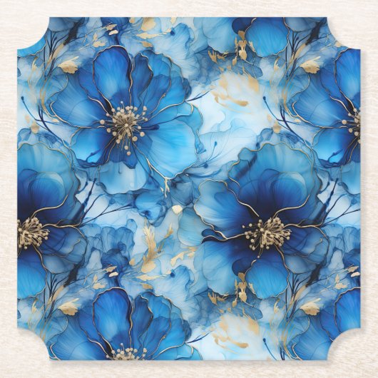 Blauwe bloemenpaperen onderzetters (Voorkant)