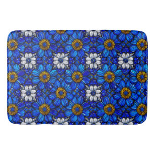 Blauwe bloemenpatroon badmat