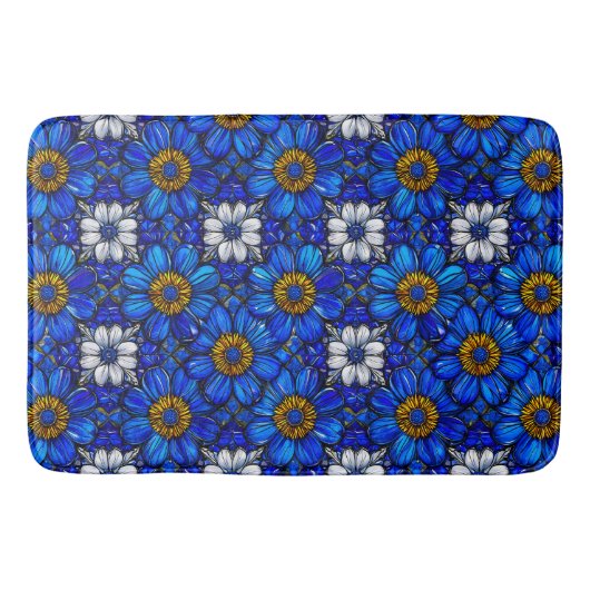 Blauwe bloemenpatroon badmat (Voorkant)