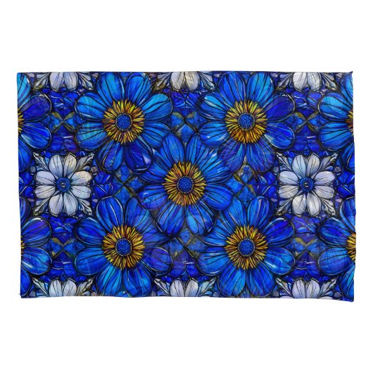 Blauwe bloemenpatroon kussensloop (Voorkant)