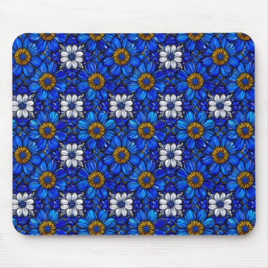 Blauwe bloemenpatroon muismat (Voorkant)