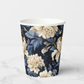 Blauwe Bloemenpioen Modern Elegant Papieren Bekers (Achterkant)