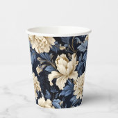 Blauwe Bloemenpioen Modern Elegant Papieren Bekers (Links)