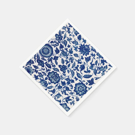 Blauwe Bloemenprint – Elegant Cocktailfeest Papier Servet (Hoek)