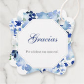 Blauwe bloemenquinceañera bedankjes labels (Achterkant)