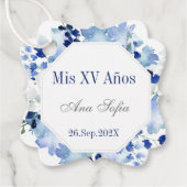 Blauwe bloemenquinceañera bedankjes labels (Voorkant)