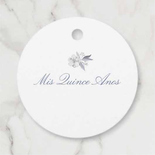 Blauwe bloemenquinceanera bedankjes labels (Achterkant)