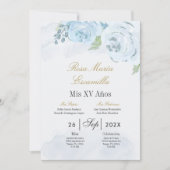 Blauwe bloemenquinceanera uitnodiging (Voorkant)