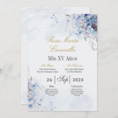 Blauwe bloemenquinceanera uitnodiging (Voorkant / Achterkant)