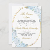 Blauwe bloemenquinceanera uitnodiging in het Spaan (Voorkant)