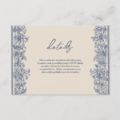 Blauwe bloemenrand bruiloft  informatiekaartje (Voorkant)
