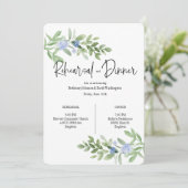 Blauwe bloemenrepetitie en uitnodiging voor het di (Staand voorkant)