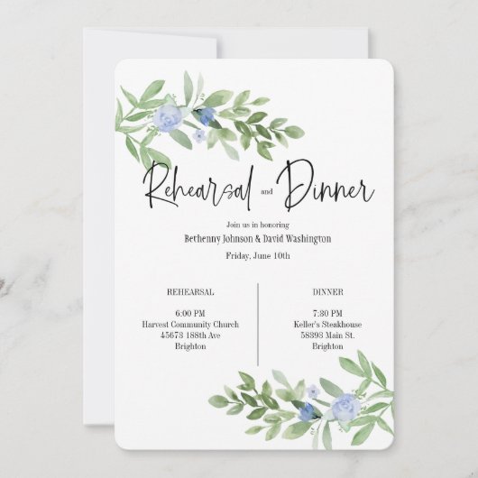 Blauwe bloemenrepetitie en uitnodiging voor het di (Voorkant)