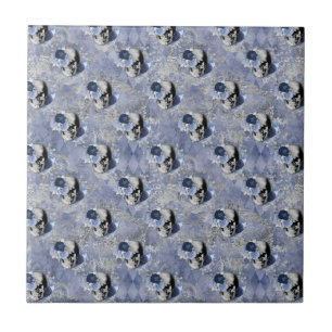Blauwe Bloemenschedel Serie Design 2 Tegeltje