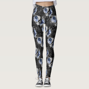 Blauwe Bloemenschedel Serie Ontwerp 1 Leggings