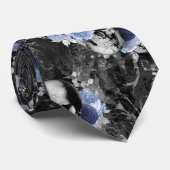 Blauwe Bloemenschedel Serie Ontwerp 1 Stropdas (Opgerold)