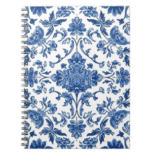 Blauwe Bloemenschildering in Chinoiserie-stijl Wit Notitieboek
