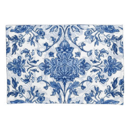 Blauwe Bloemenschildering in Chinoiseriestijl met  Kussensloop