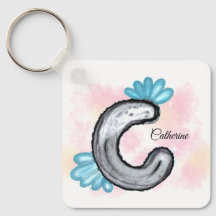 Blauwe bloemenschildering Letter C