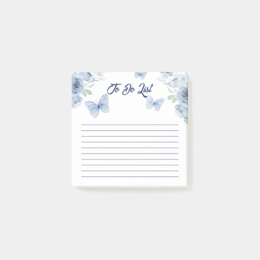 Blauwe bloemenschildering met vlinders omlijnde ta post-it® notes (Voorkant)
