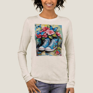 Blauwe Bloemenschoenen met Vetersluiting en Vlinde Tri-Blend Shirt