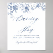 Blauwe bloemenschoenen voor bruiloftsgasten bord poster (Voorkant)