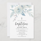 Blauwe bloemenschrift doop kaart (Voorkant)