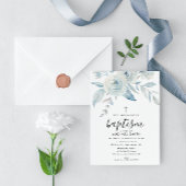 Blauwe bloemenschrift doop kaart