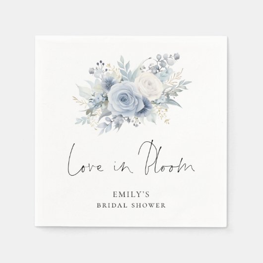 Blauwe bloemenschrift Love in Bloom Bruidsmeisje Servet (Voorkant)