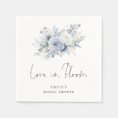 Blauwe bloemenscriptie Liefde in bloei bruidsdouch Servet (Voorkant)