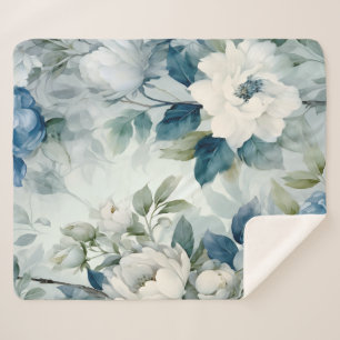 Blauwe Bloemensherpa Vloerbedekking Luxe Dekbed Sherpa Deken