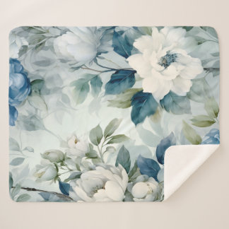Blauwe Bloemensherpa Vloerbedekking Luxe Dekbed Sherpa Deken