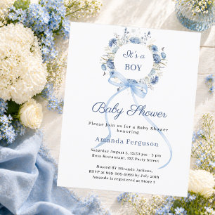 Blauwe bloemenslinger boog jongen Baby Shower uitn