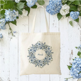 Blauwe bloemenslingers en strik gepersonaliseerd tote bag