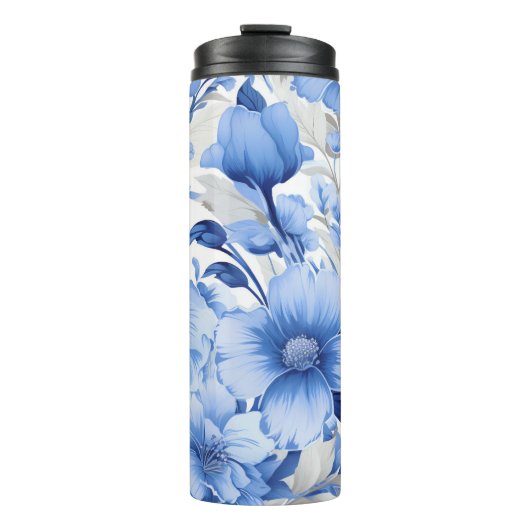 Blauwe Bloemensymfonie Thermosbeker (Voorkant)
