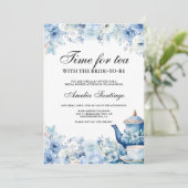 Blauwe bloementhee met bruid om Vrijgezellenfeest  Kaart (Staand voorkant)