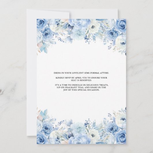 Blauwe bloementhee met bruid om Vrijgezellenfeest  Kaart (Achterkant)