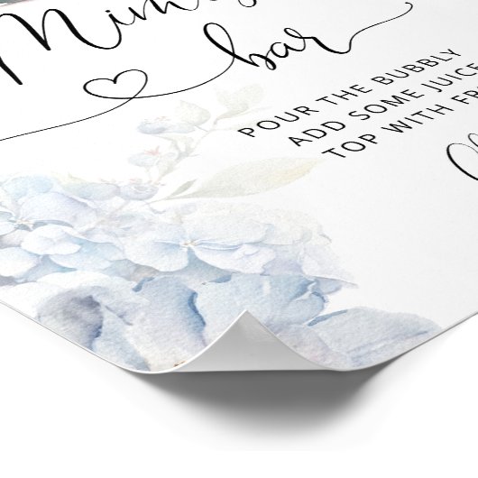 Blauwe bloementhee party mimosa bar teken poster (Hoek)