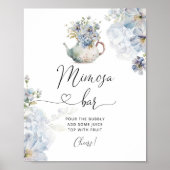 Blauwe bloementhee party mimosa bar teken poster (Voorkant)