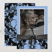 Blauwe bloementraditionele foto kaart (Voorkant / Achterkant)