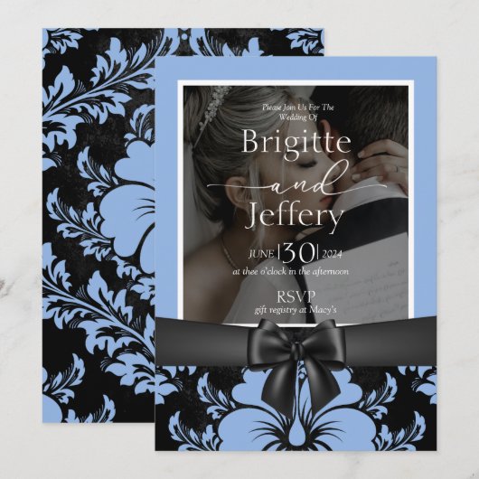 Blauwe bloementraditionele foto kaart (Voorkant / Achterkant)