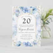 Blauwe bloementuin 20e verjaardag kaart (Staand voorkant)