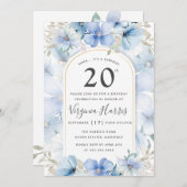 Blauwe bloementuin 20e verjaardag kaart (Voorkant / Achterkant)