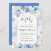 Blauwe bloementuin 80e tachtigste verjaardag kaart (Voorkant / Achterkant)