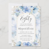 Blauwe bloementuin 80ste tachtig verjaardag kaart (Voorkant)