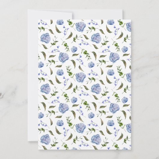 Blauwe bloementuin bruiloft kaart (Achterkant)