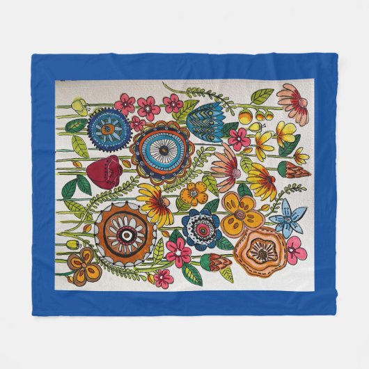 Blauwe bloementuin fleece deken (Voorkant (Horizontaal))