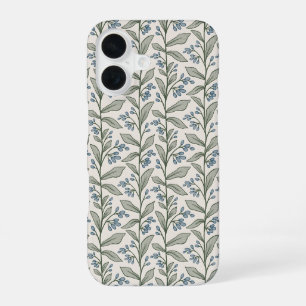 Blauwe bloementuin met groene bladeren kunst iPhone 16 hoesje